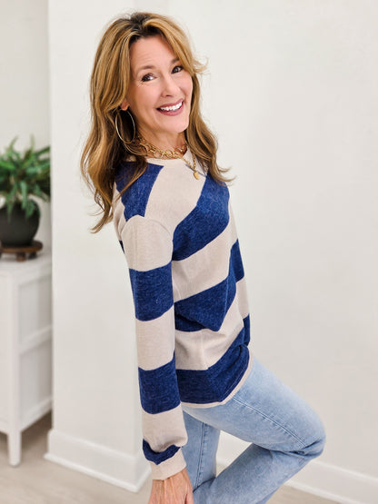 Brushed Striped Hacci Sweater-B