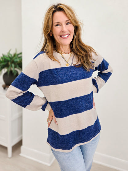 Brushed Striped Hacci Sweater-B