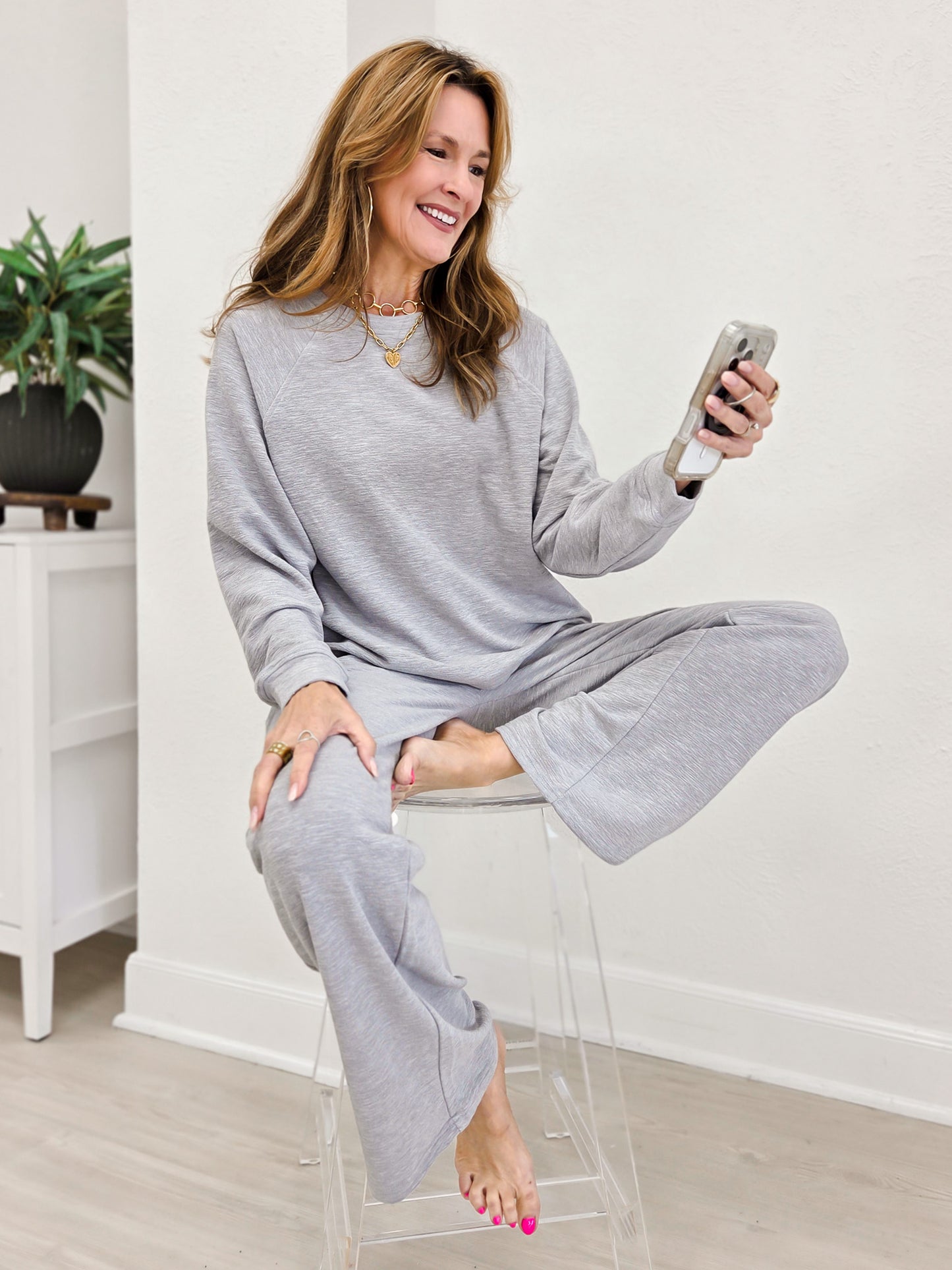 Slub Long Sleeve Top & Pants- Heather Gray