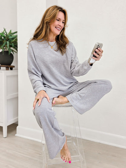Slub Long Sleeve Top & Pants- Heather Gray
