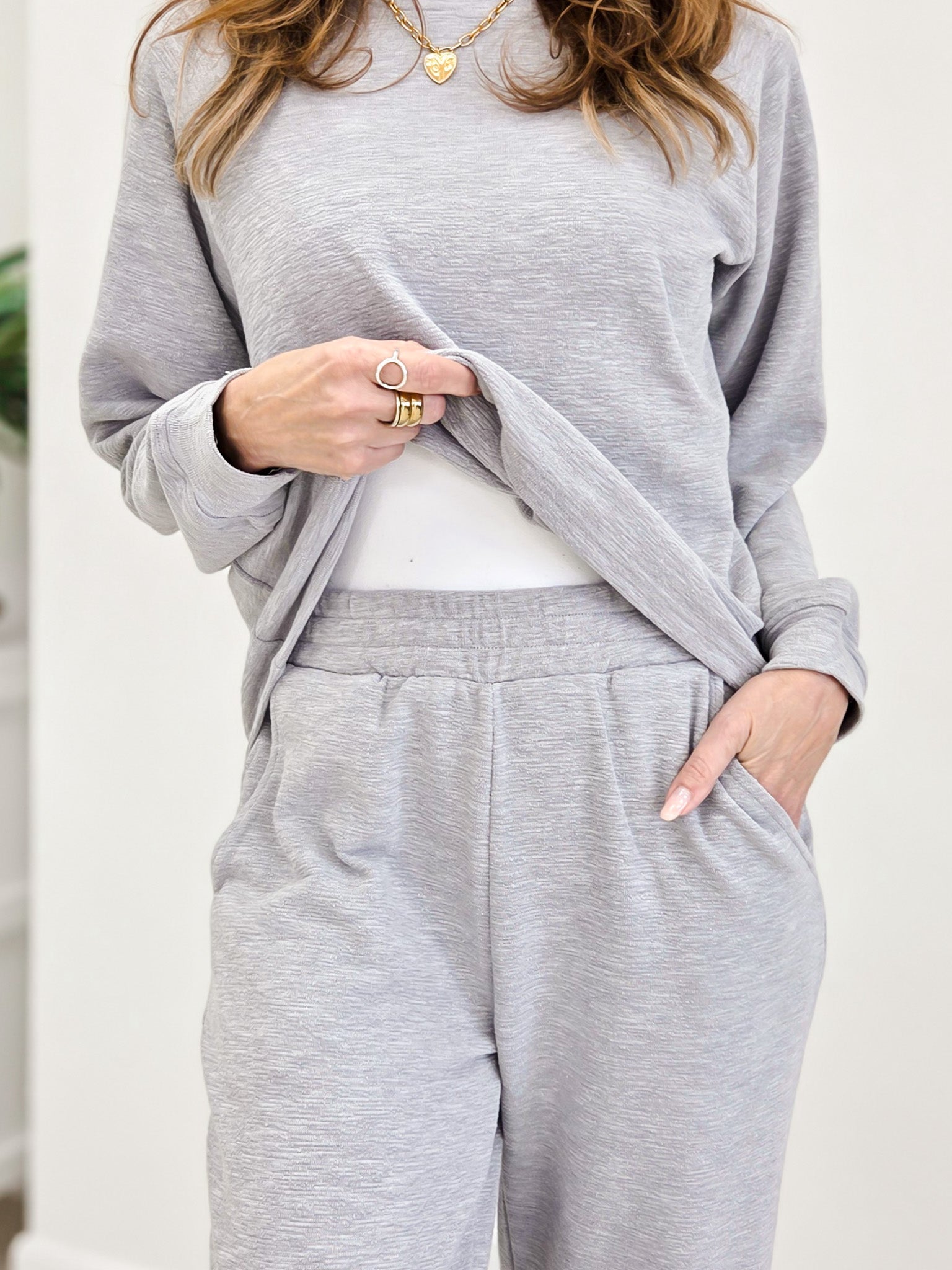 Slub Long Sleeve Top & Pants- Heather Gray