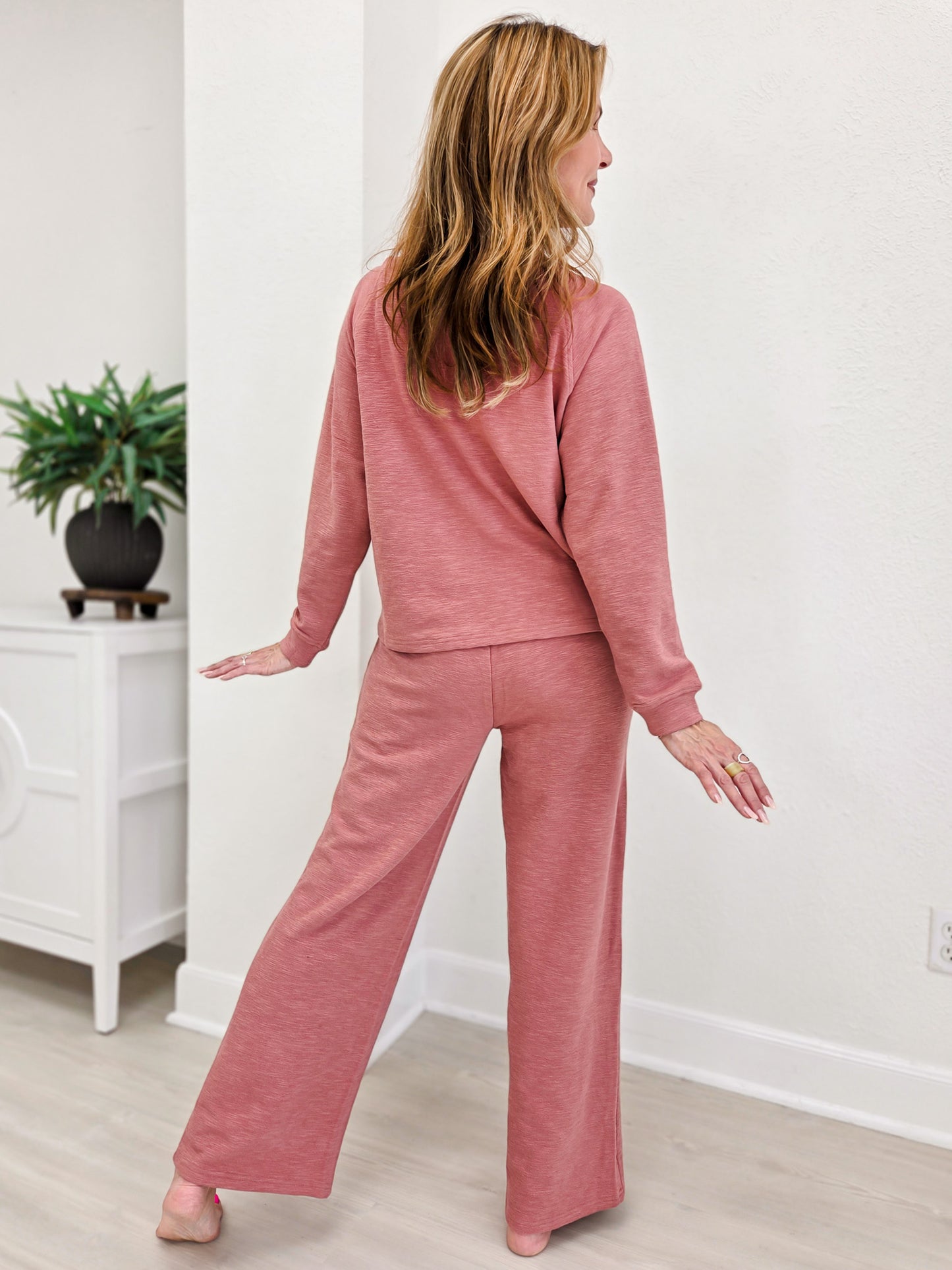 Slub Long Sleeve Top & Pants - Winter Rose