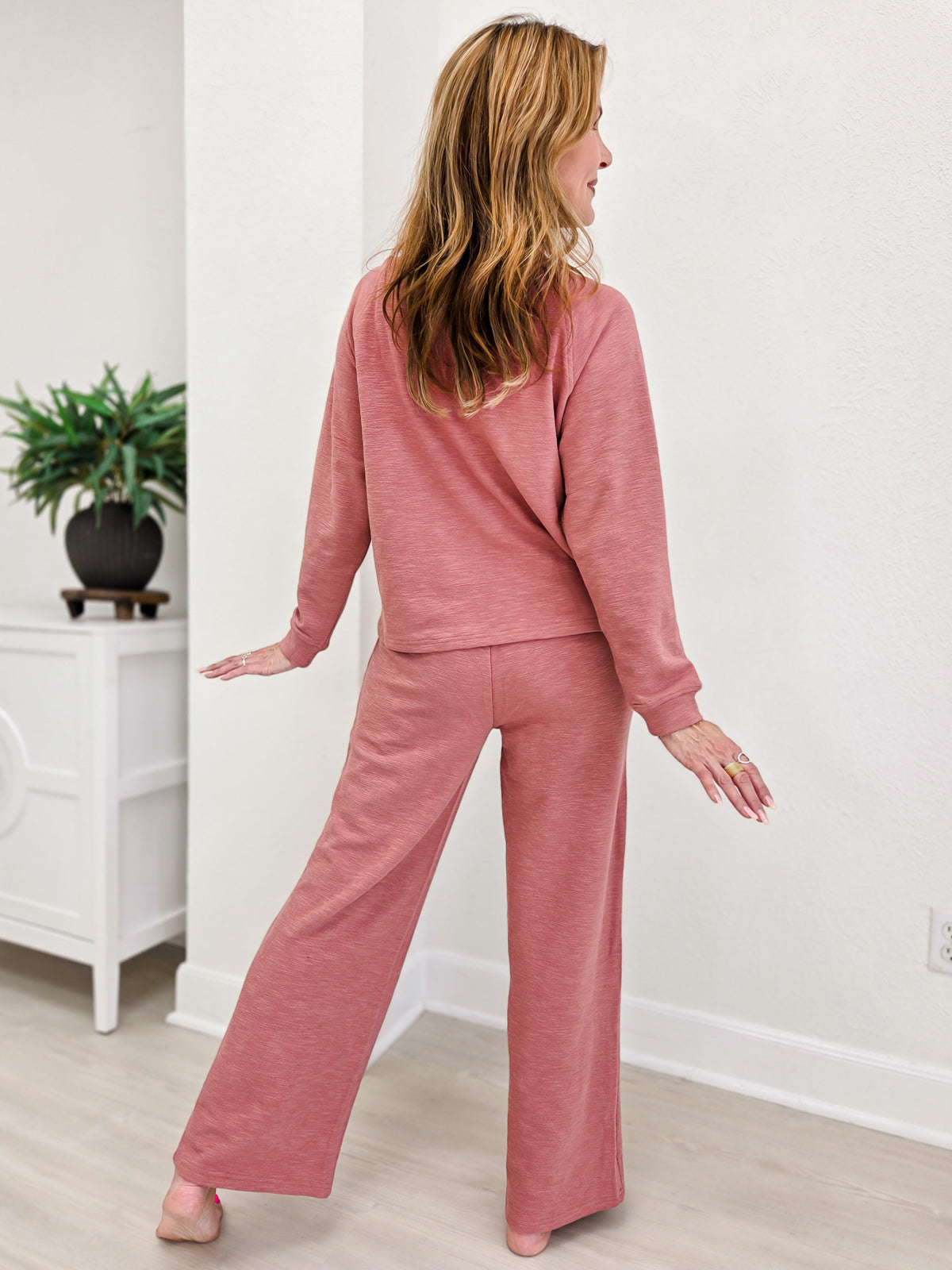 Slub Long Sleeve Top & Pants - Winter Rose