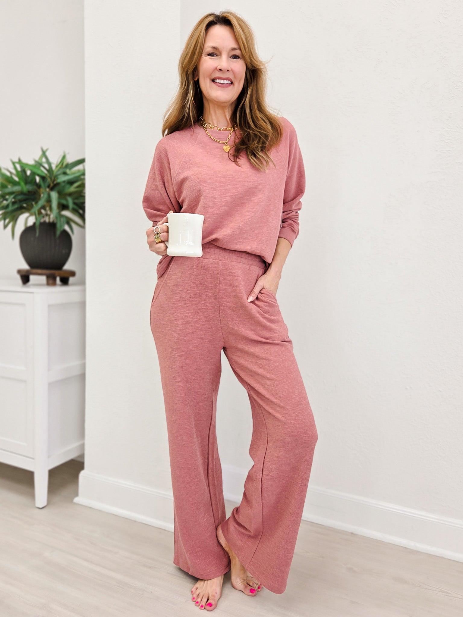 Slub Long Sleeve Top & Pants - Winter Rose