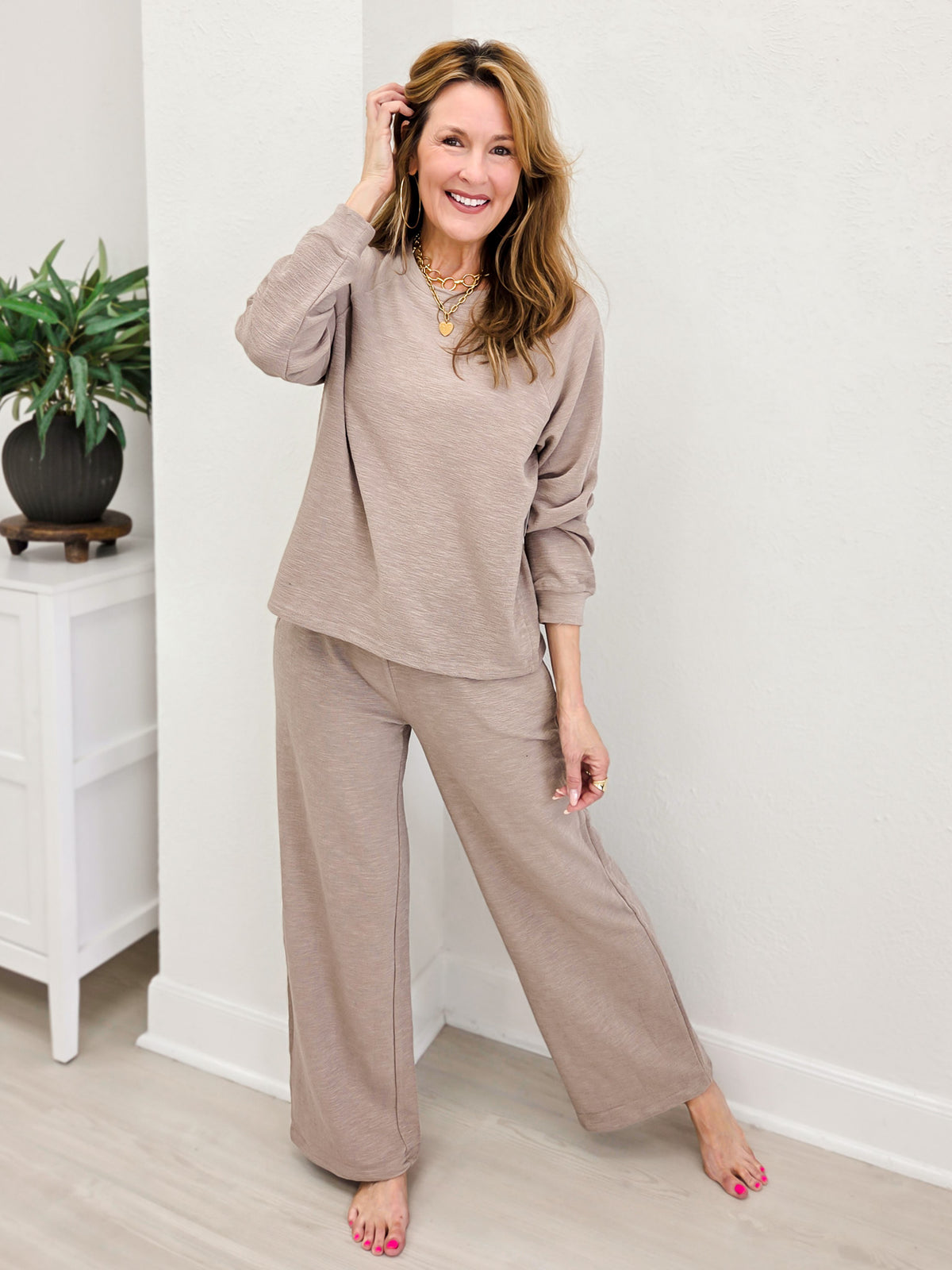 Slub Long Sleeve Top & Pants -Ash Mocha