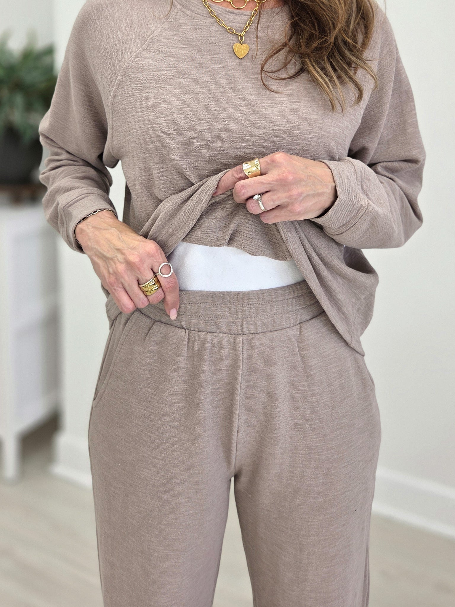 Slub Long Sleeve Top & Pants -Ash Mocha