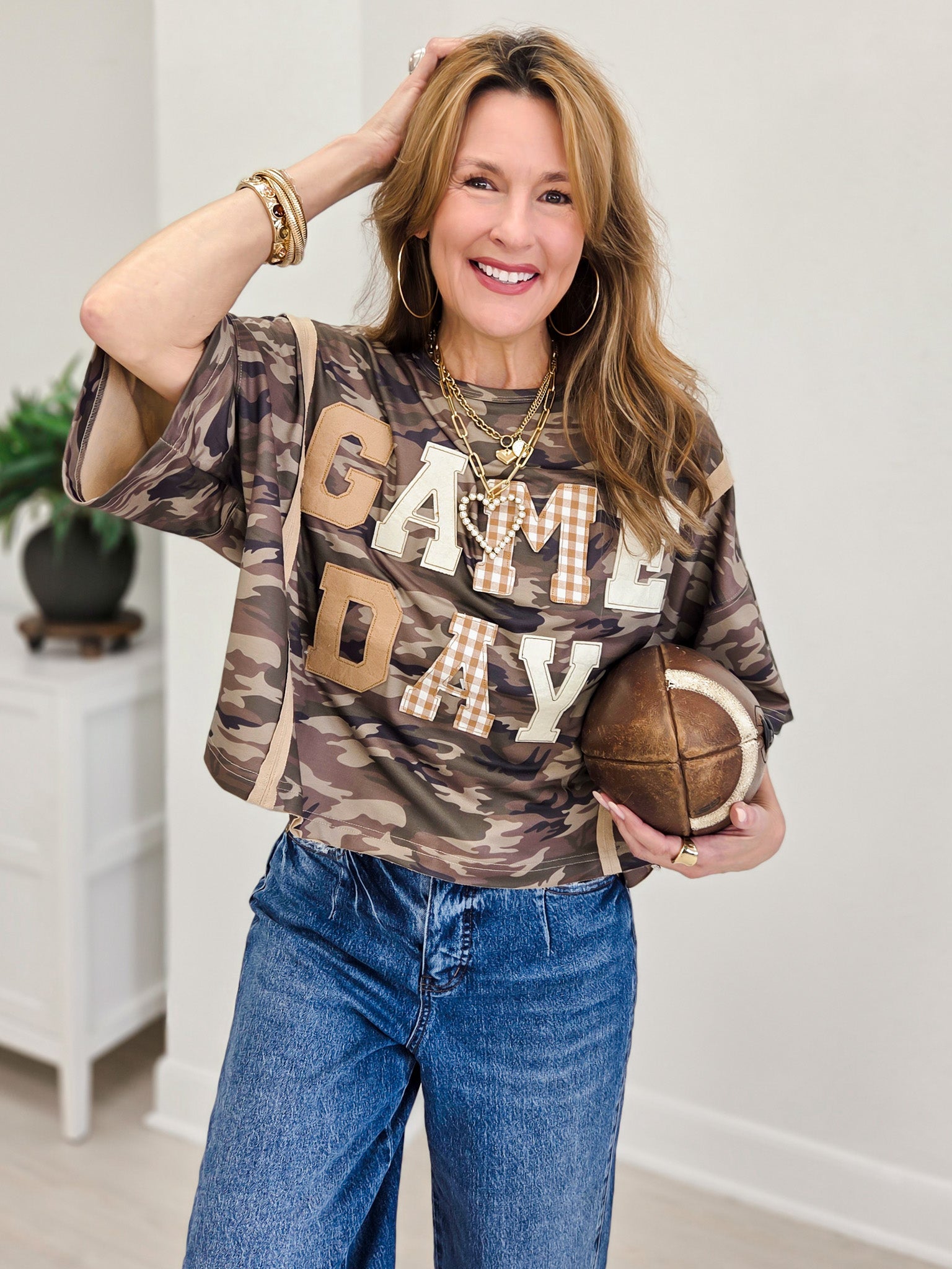 Game Day Washed Short Sleeve Sweatshirt Top