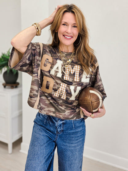 Game Day Washed Short Sleeve Sweatshirt Top