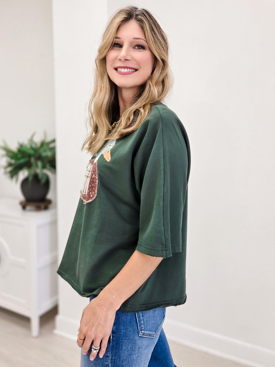 Mallard Duck Patchwork Dolman Sleeve Knit Top