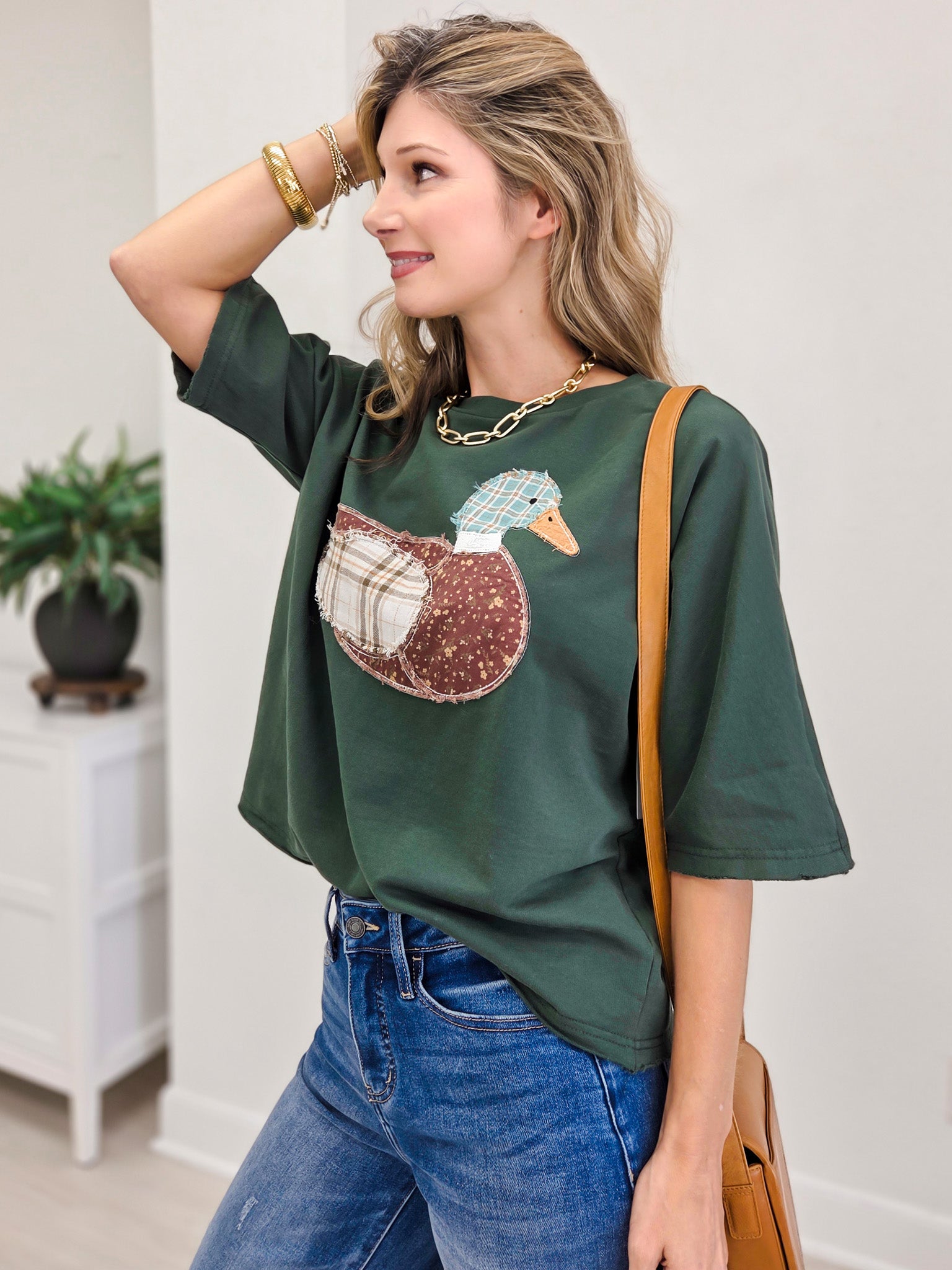 Mallard Duck Patchwork Dolman Sleeve Knit Top