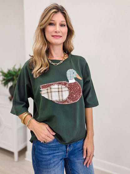 Mallard Duck Patchwork Dolman Sleeve Knit Top