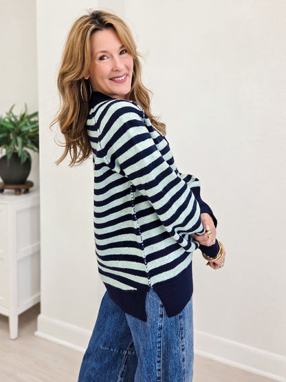 Striped Cozy Cashmere V-neck Sweater
