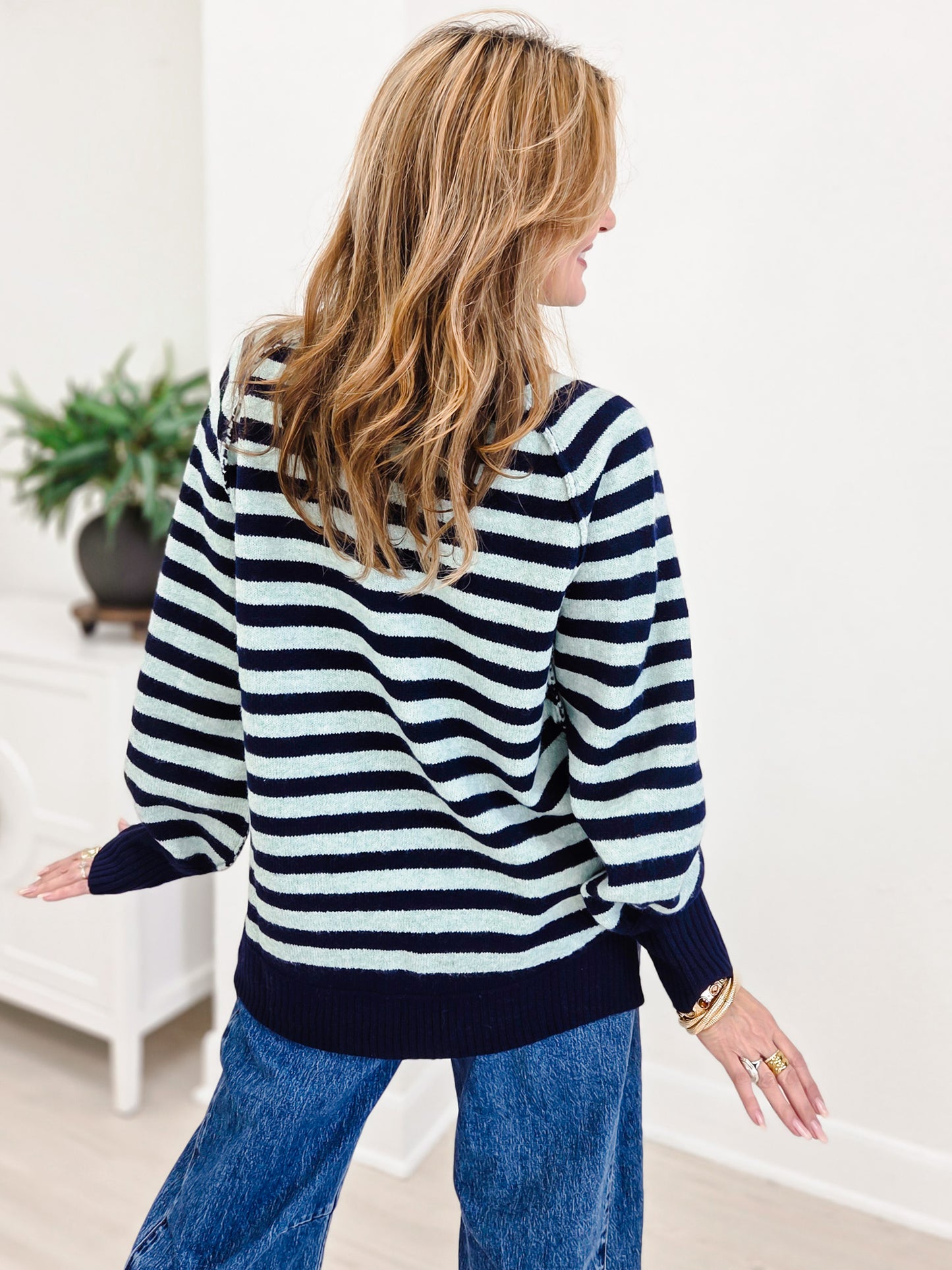 Striped Cozy Cashmere V-neck Sweater