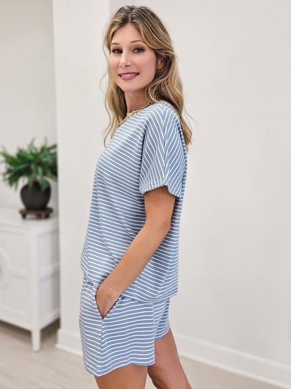 Loose Fit Striped Knit Top & Mini Shorts Set
