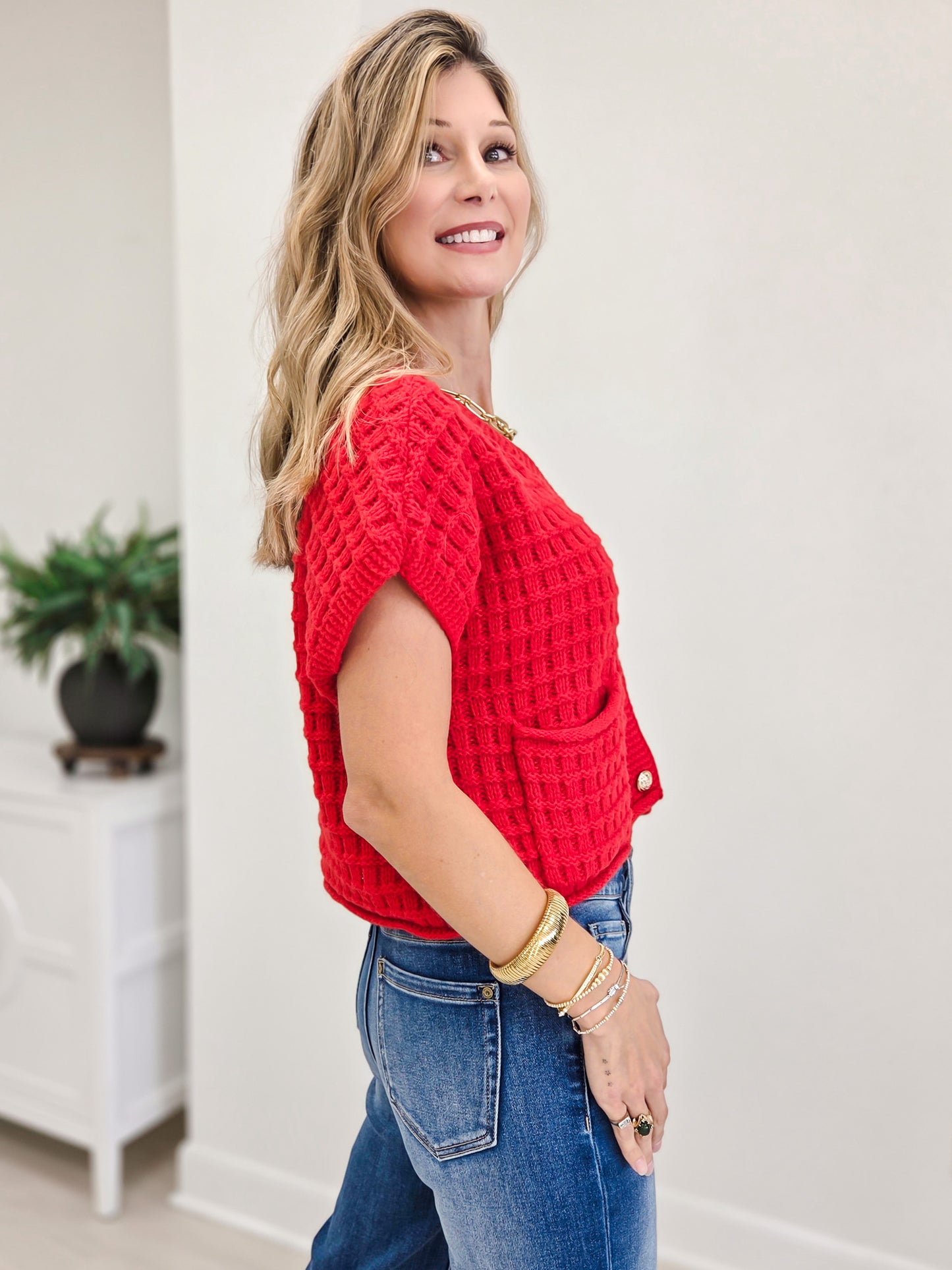 Waffle Texture Crop Cardigan