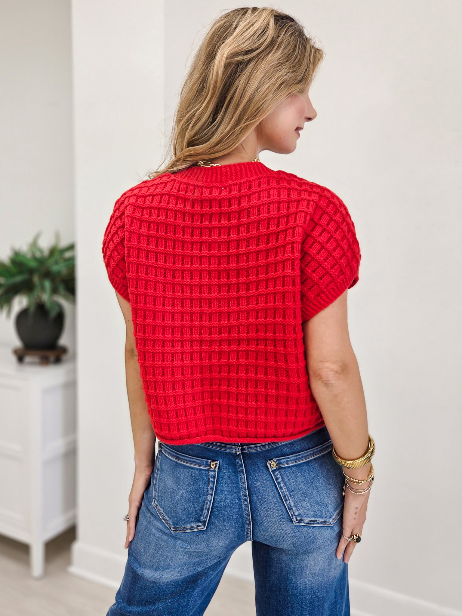 Waffle Texture Crop Cardigan