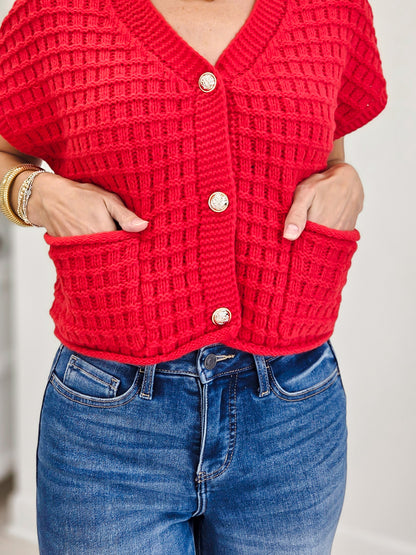 Waffle Texture Crop Cardigan
