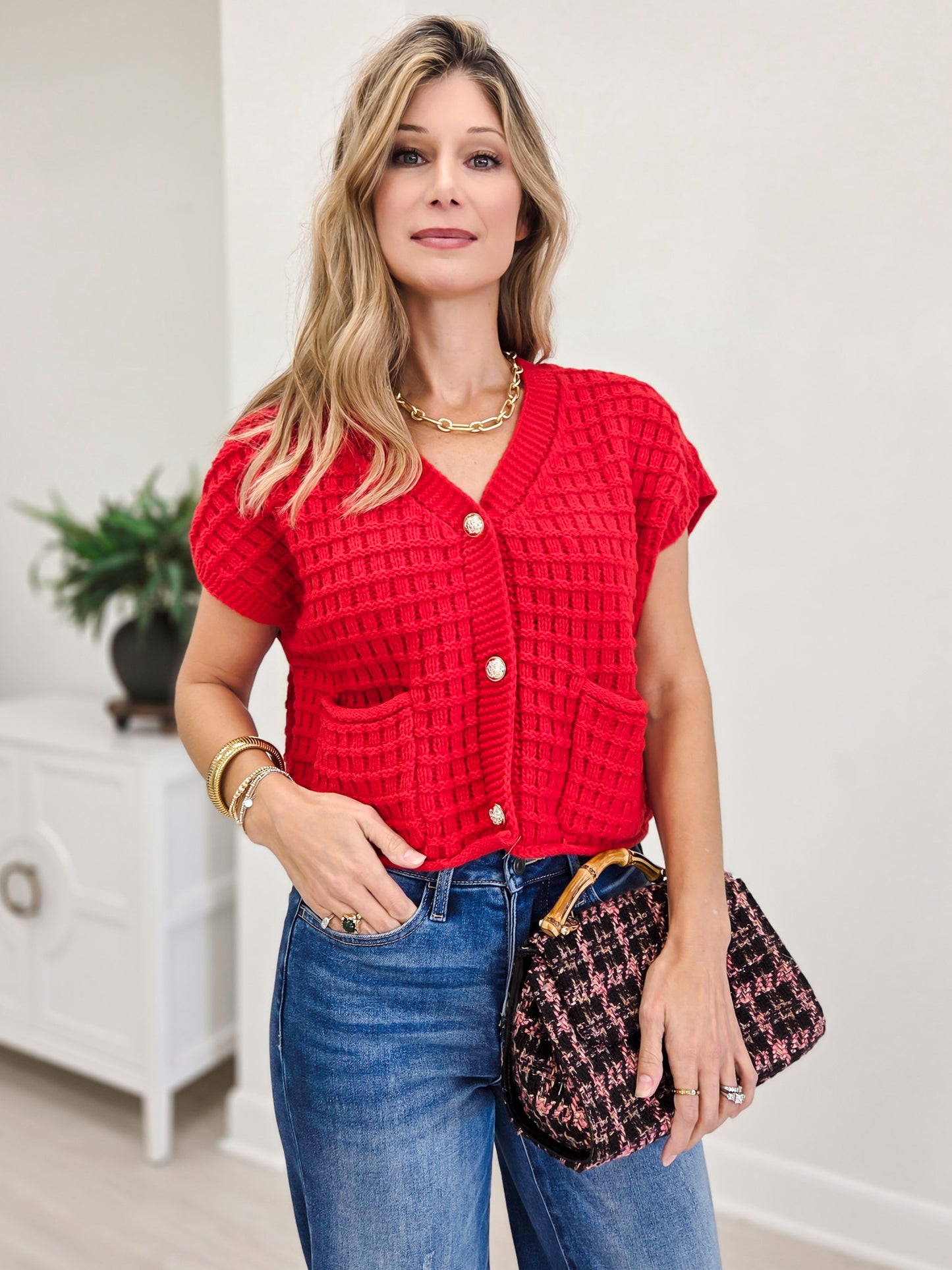 Waffle Texture Crop Cardigan