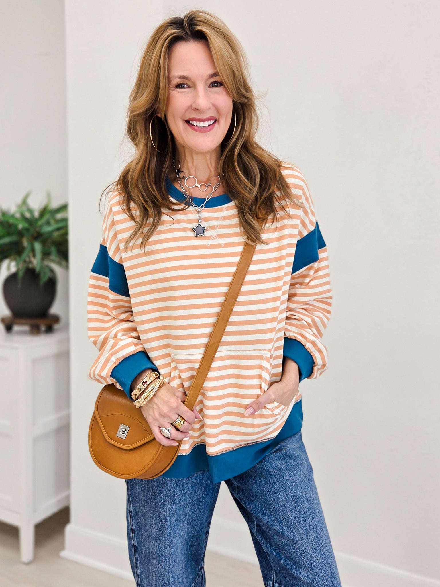 Boutique Colorblock Striped Top