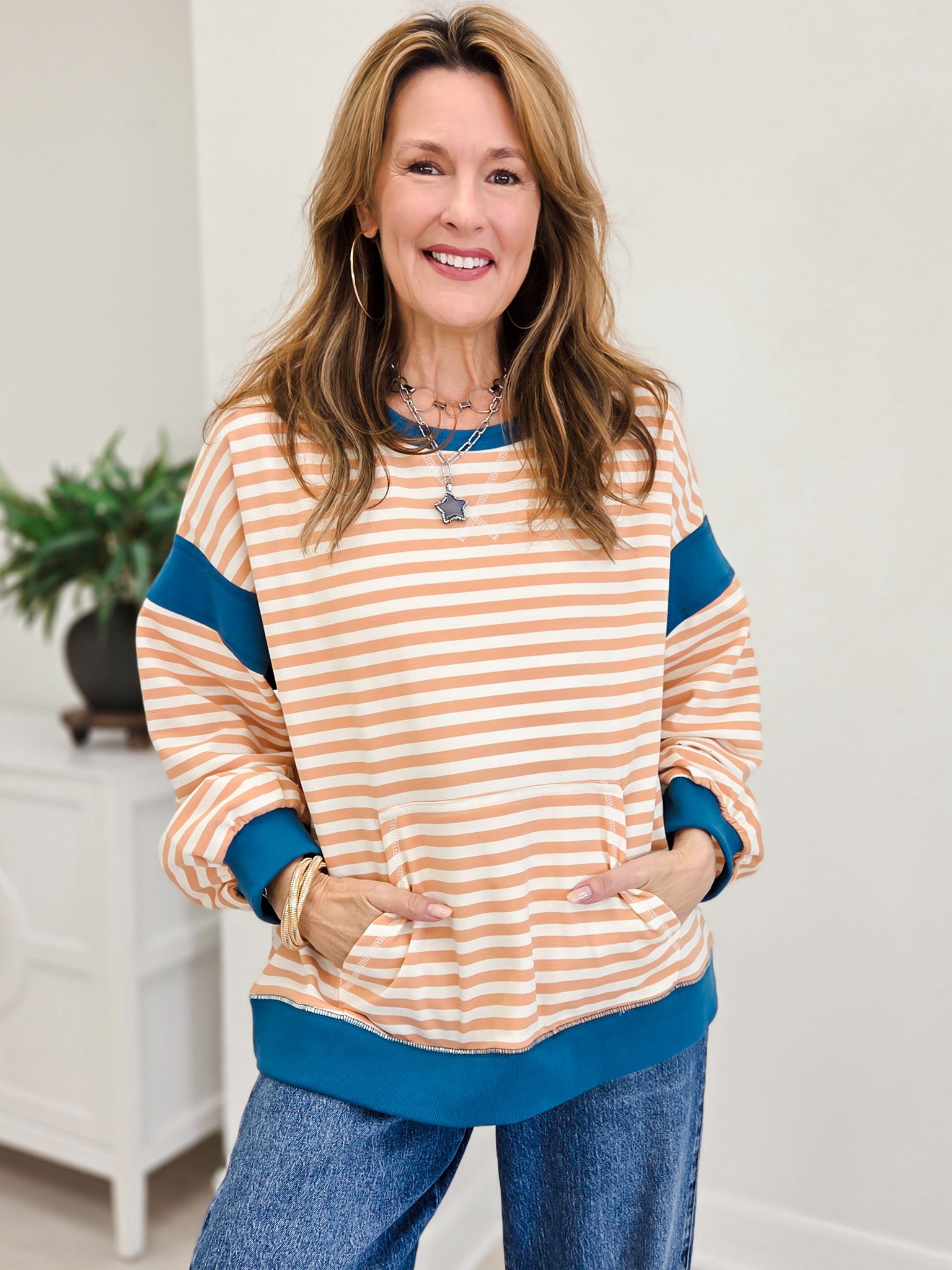 Boutique Colorblock Striped Top