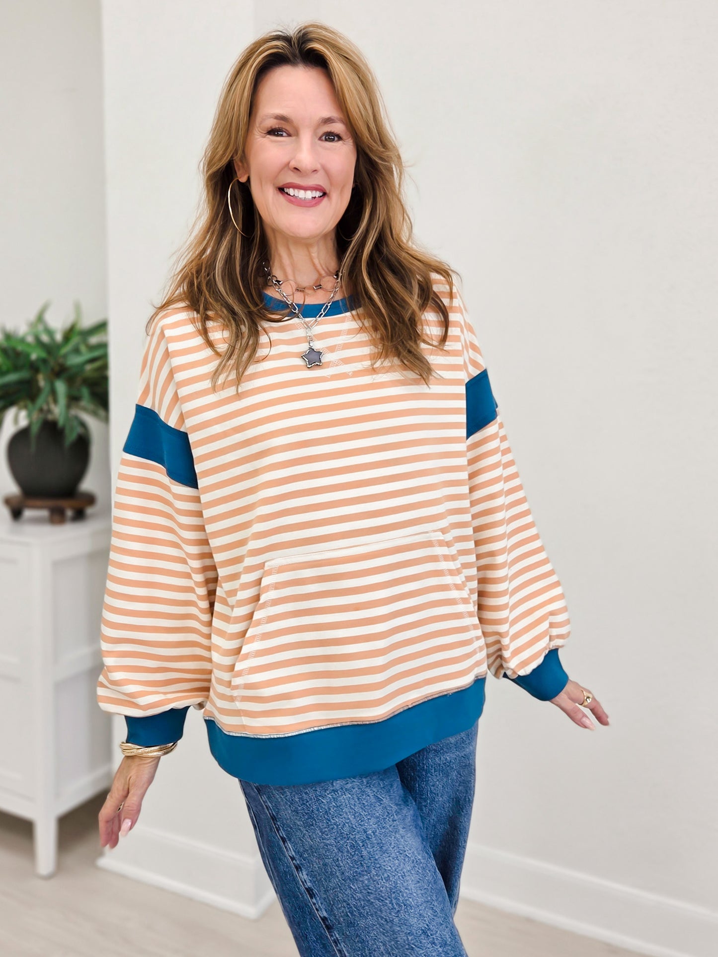 Boutique Colorblock Striped Top