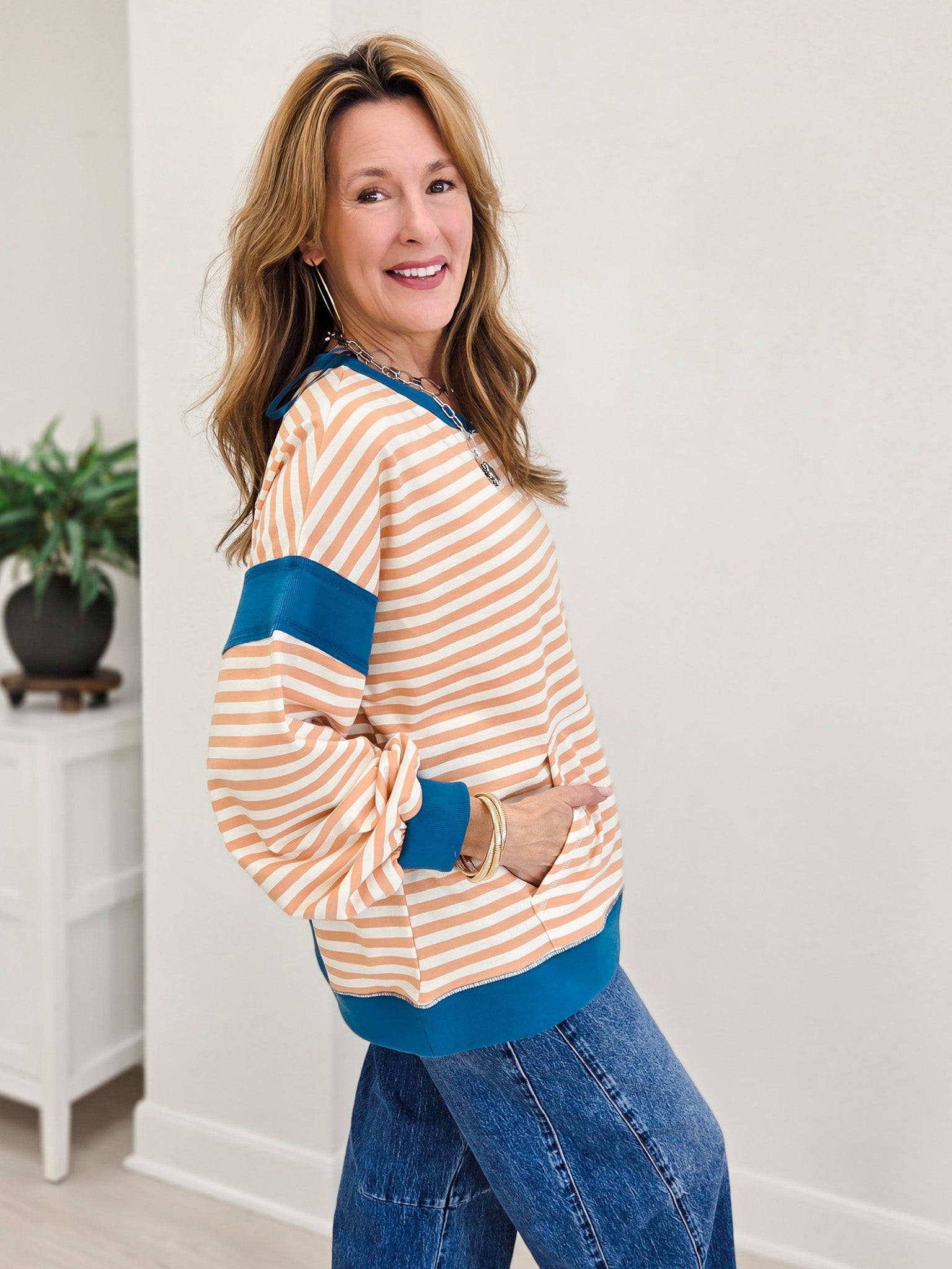 Boutique Colorblock Striped Top
