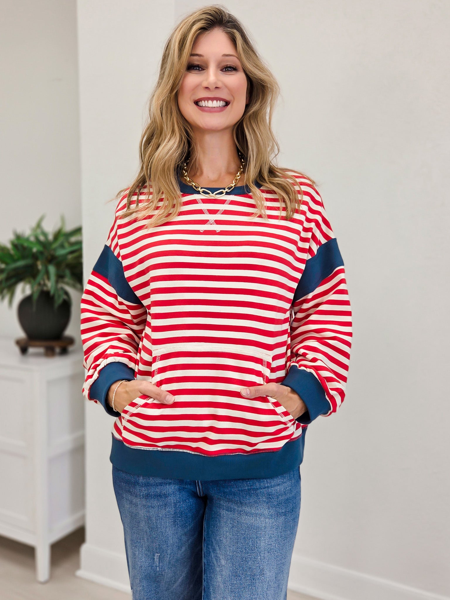 Boutique Colorblock Striped Top