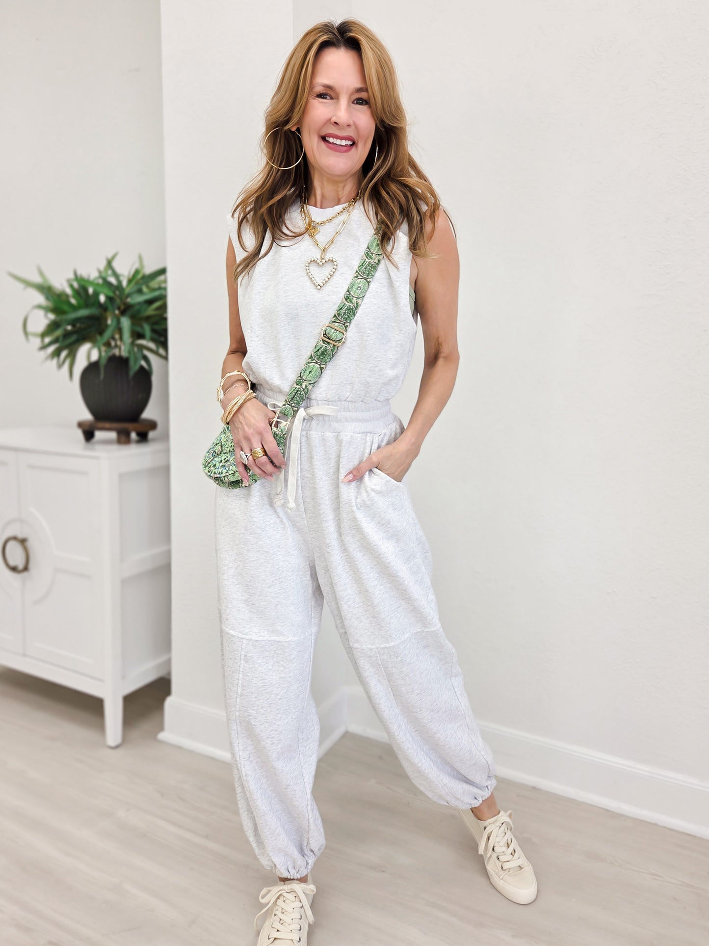 Round-Neck Relaxed Fit Sleeveless Jumpsuit