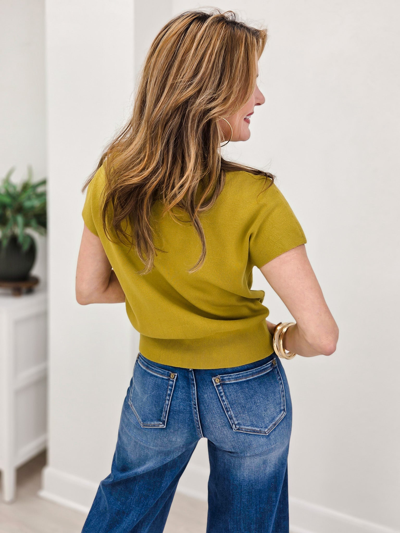 Relaxed Fit Mock Neck Cap Sleeves Top