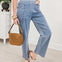 Wide Leg Denim Pants With Oversized Front Pockets