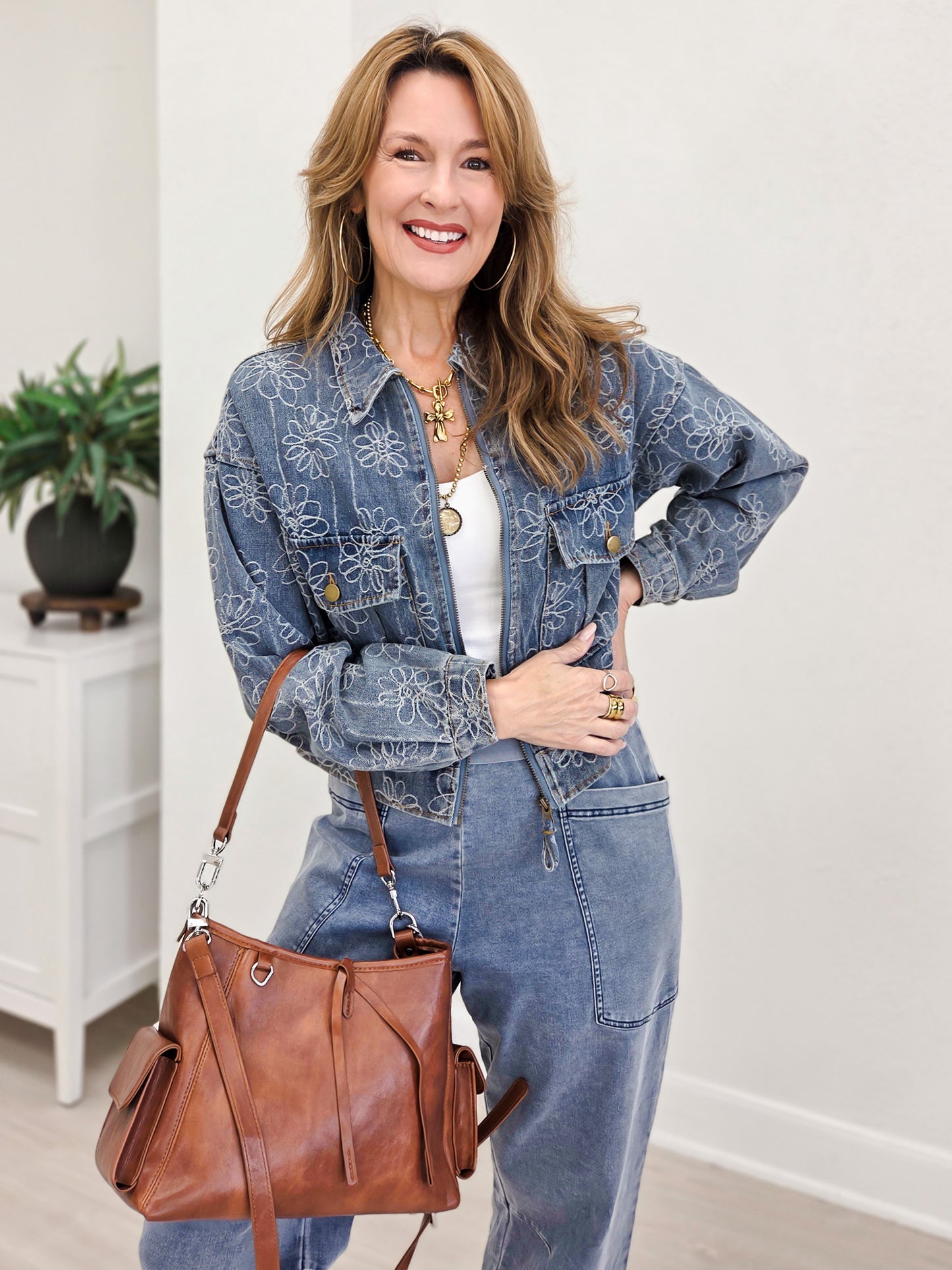Floral Embroidery Denim Jacket