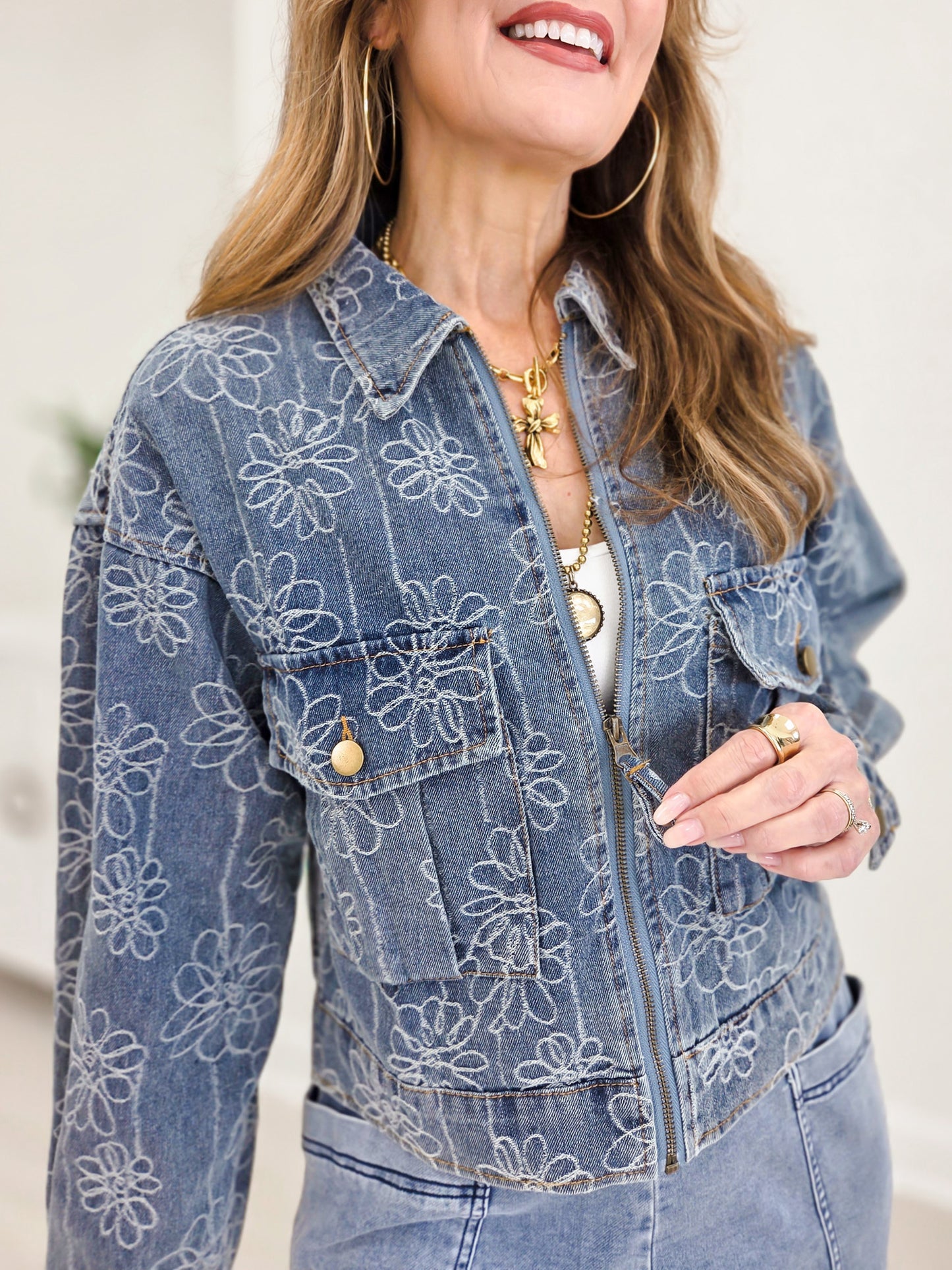 Floral Embroidery Denim Jacket