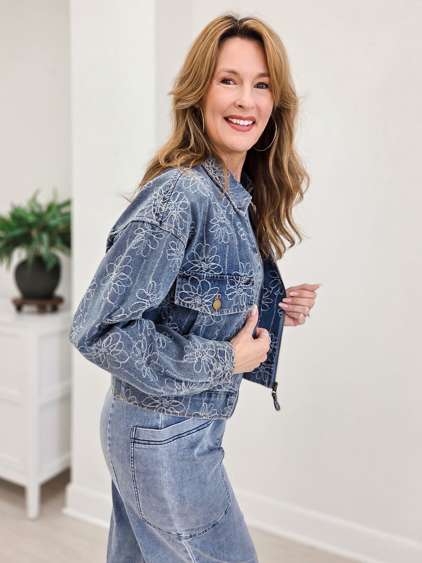 Floral Embroidery Denim Jacket
