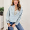 Boxy Fit Denim Top With Striped V-neck Placket