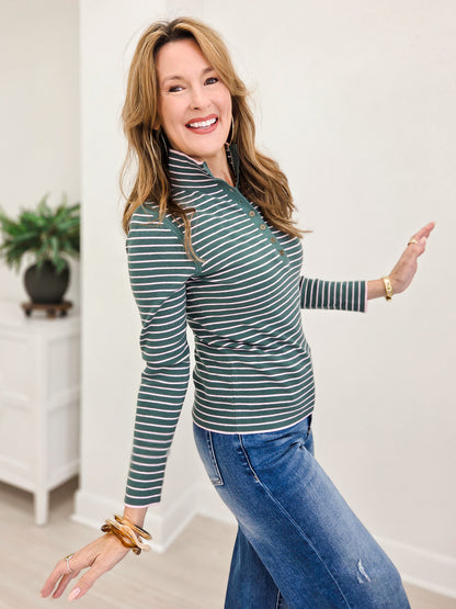 Ribbed Stripe Polo Sweater Top