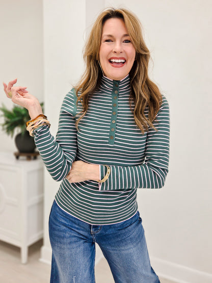 Ribbed Stripe Polo Sweater Top