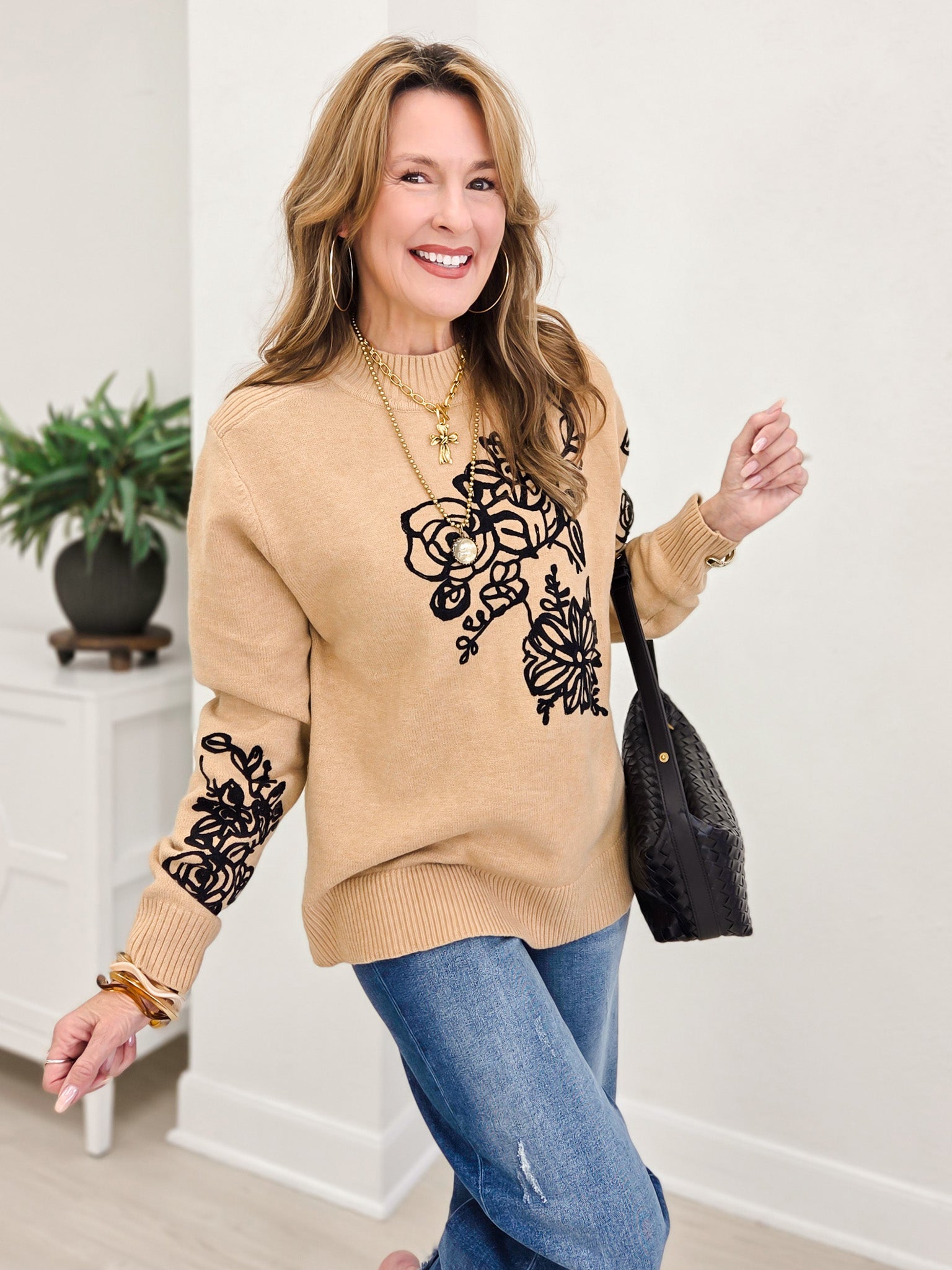Sweater Top with Floral Design