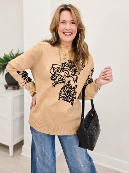 Sweater Top with Floral Design