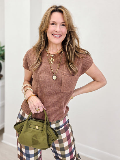 Patch Pocket Dolman Cap Sleeve Boxy Knit