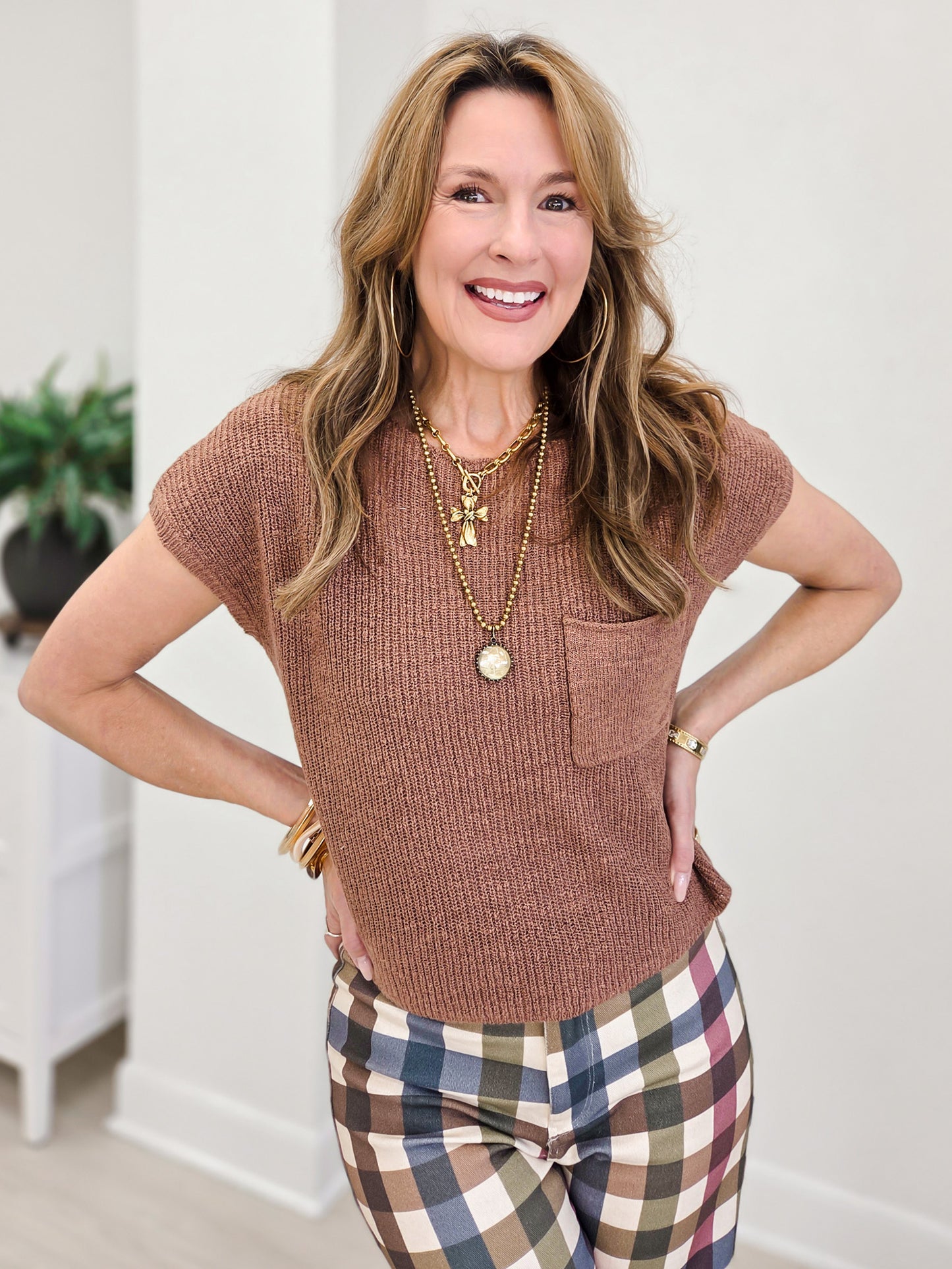 Patch Pocket Dolman Cap Sleeve Boxy Knit