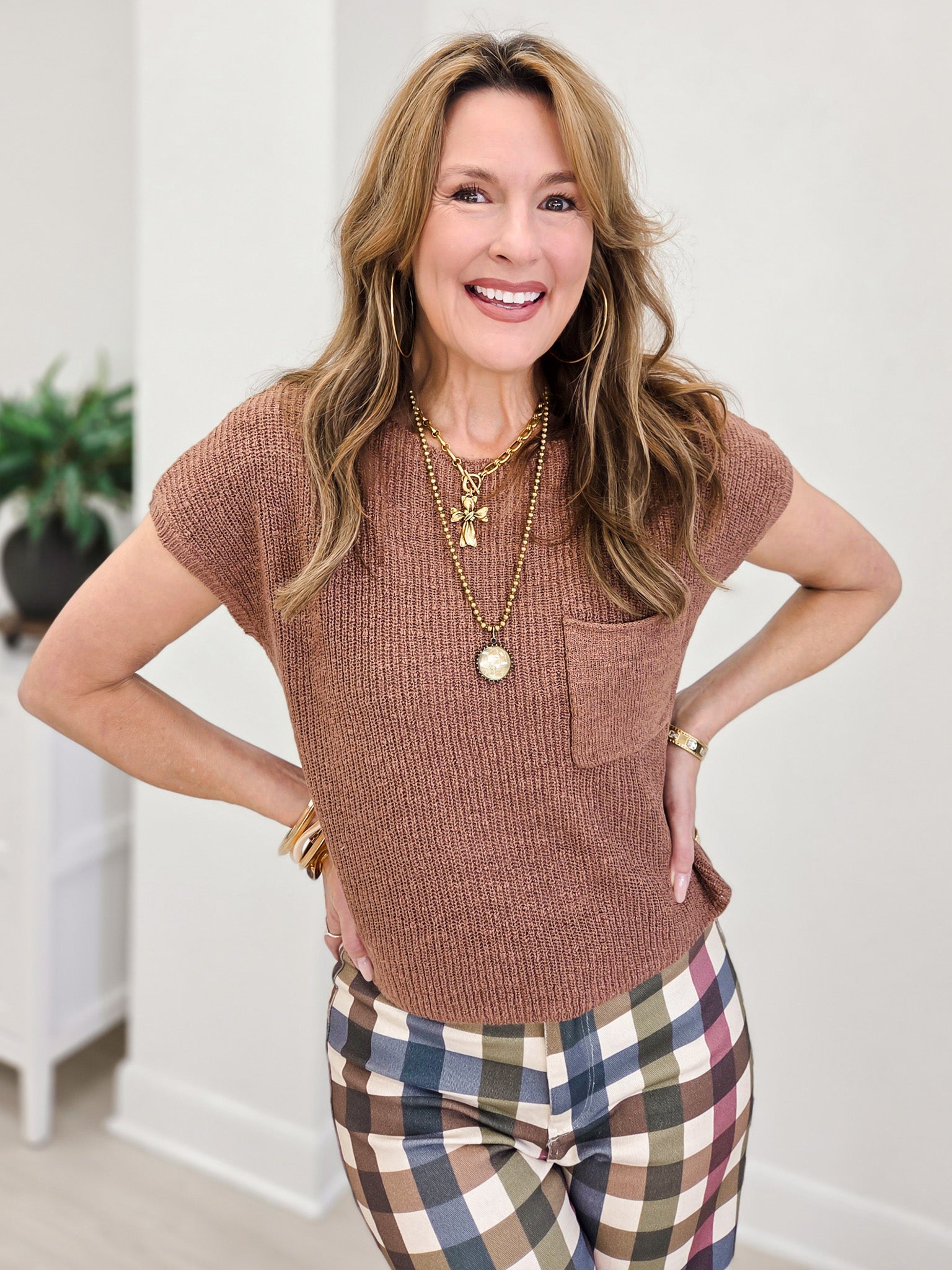 Patch Pocket Dolman Cap Sleeve Boxy Knit
