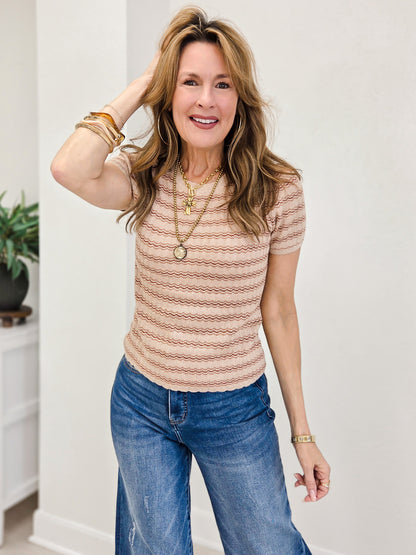 Scallop Edge Short Sleeve Sweater Top