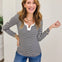 Stripe Split Neck Long Sleeve Top
