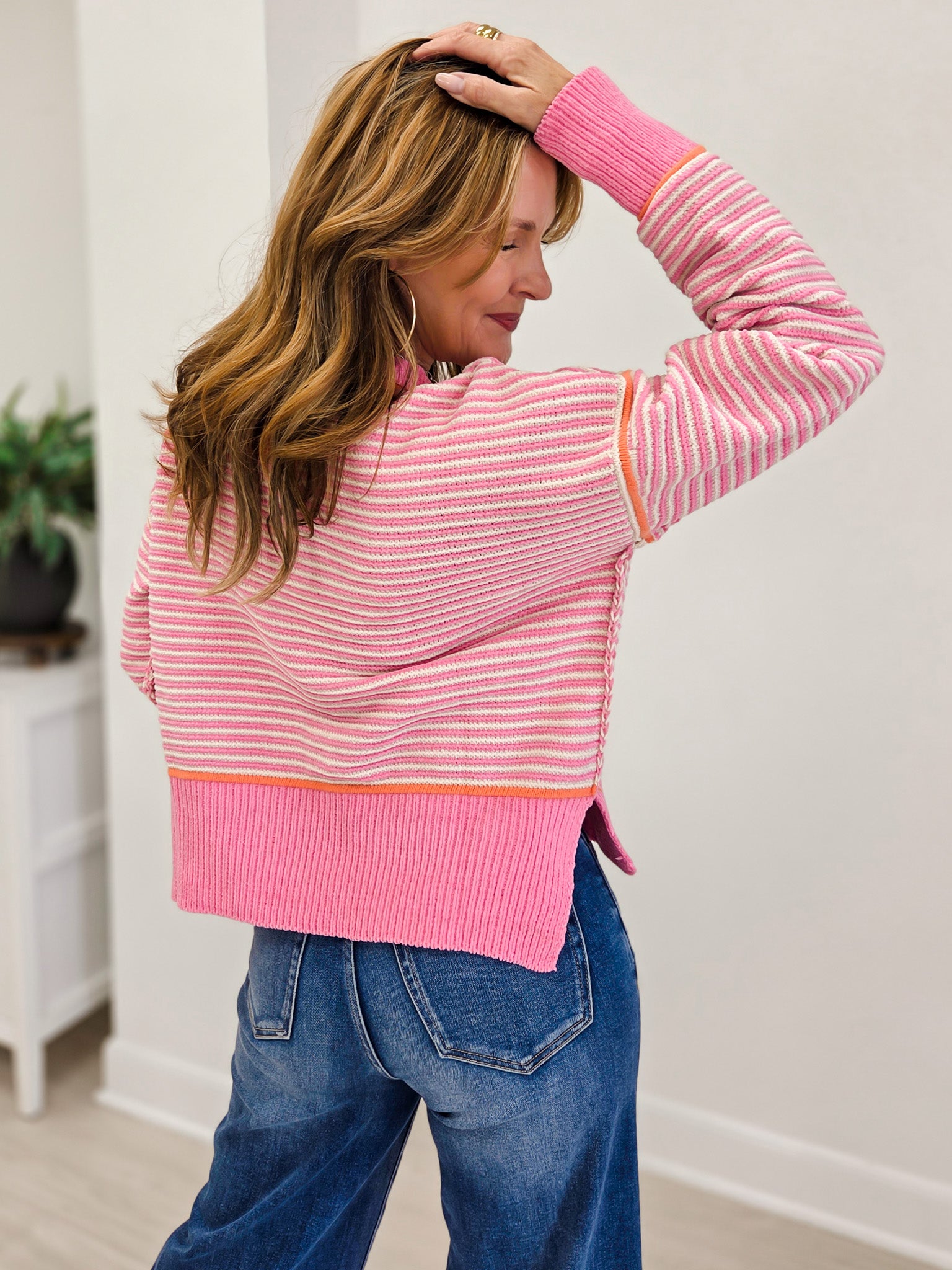 Contrast Trim Drop Shoulder Knit Sweater