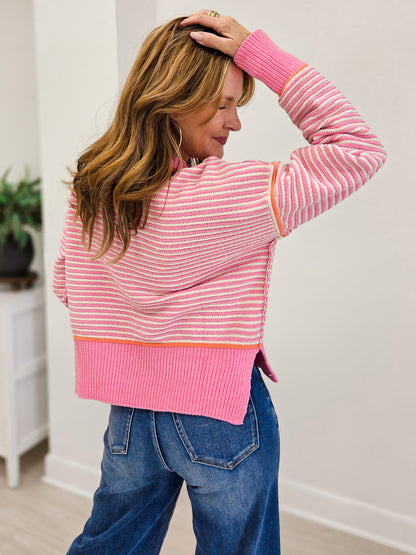 Contrast Trim Drop Shoulder Knit Sweater