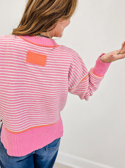 Contrast Trim Drop Shoulder Knit Sweater