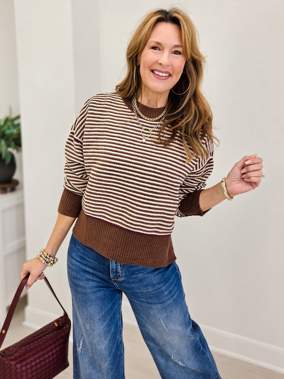 Contrast Trim Drop Shoulder Knit Sweater
