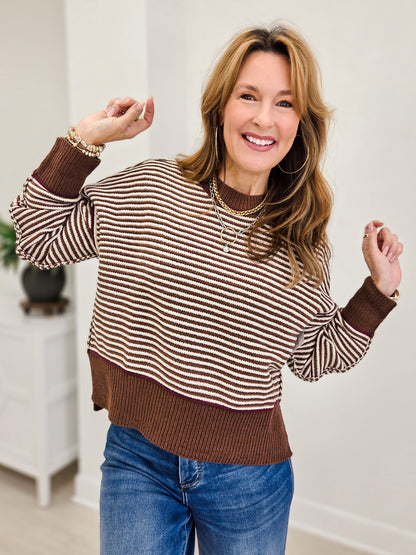 Contrast Trim Drop Shoulder Knit Sweater