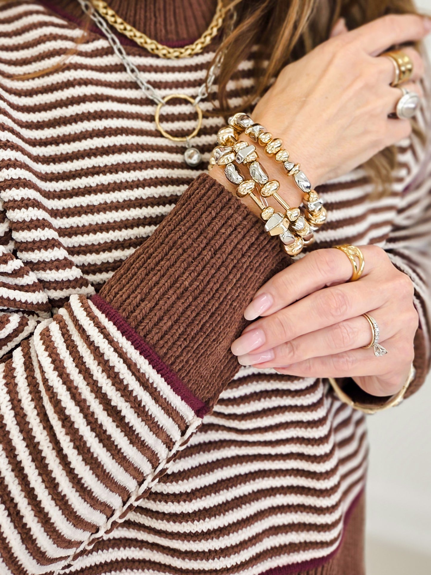 Contrast Trim Drop Shoulder Knit Sweater