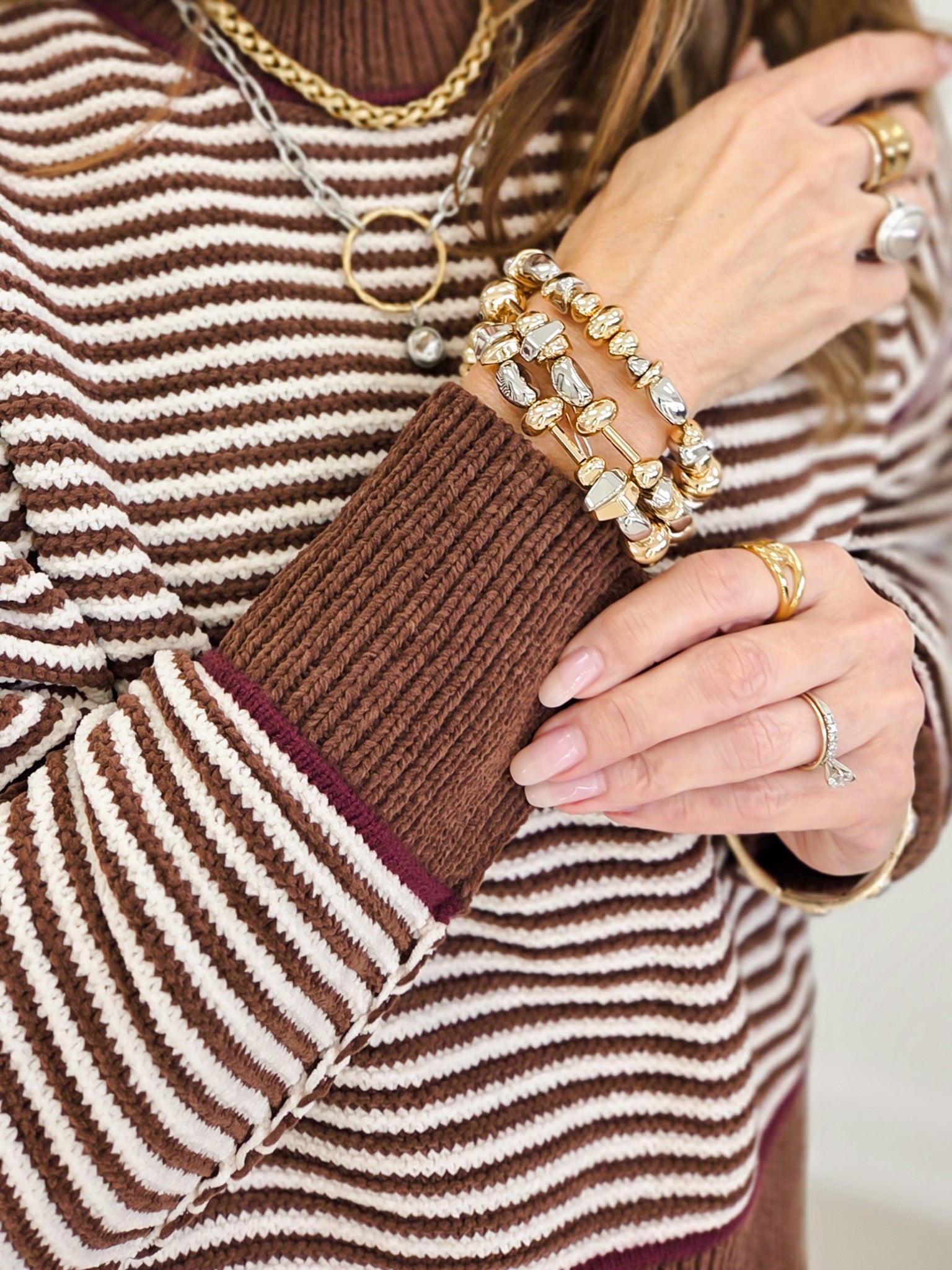 Contrast Trim Drop Shoulder Knit Sweater